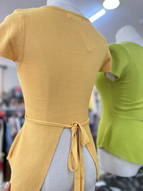 Knitted Square Neck BackTie Fitted Tops